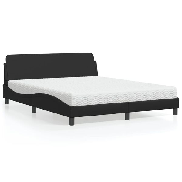 vidaXL Cama com colch&atilde;o Dover 160x200 cm couro artificial preto