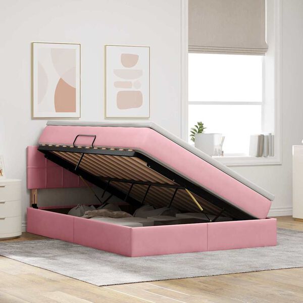 vidaXL Cama com Armazenamento com colch&atilde;o Rosa 140 x 200 cm Veludo