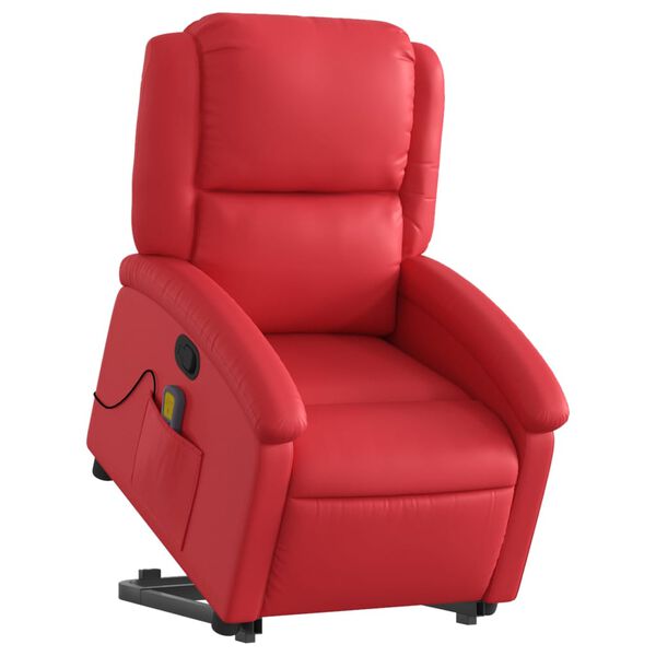 vidaXL Poltrona massagens reclin&aacute;vel elevat&oacute;ria couro artif. vermelho