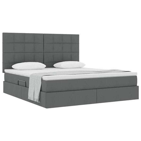 vidaXL Cama com arruma&ccedil;&atilde;o e colch&atilde;o Cinza Escuro 180 x 200 cm