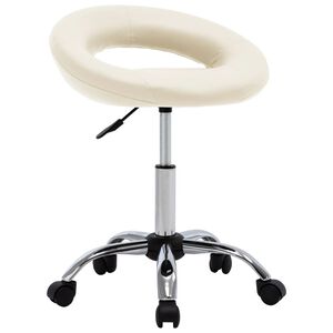 vidaXL Cadeira de trabalho com rodas couro artificial cor creme