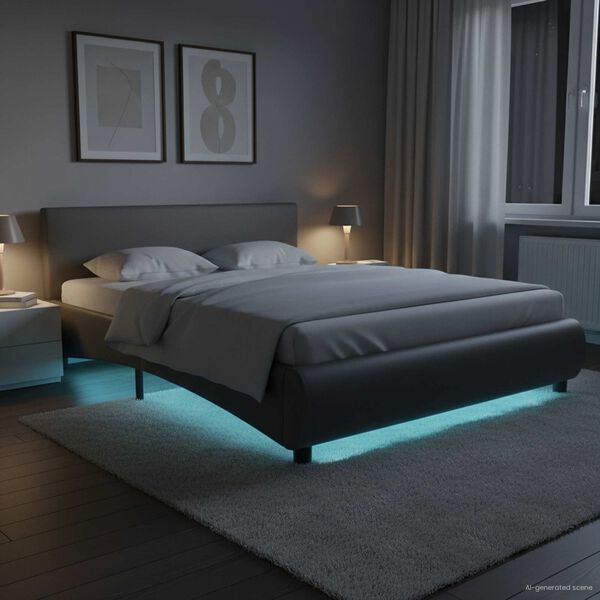 vidaXL Estrutura de cama c/ LED 120x200 cm couro artificial cinzento