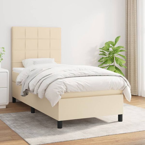 vidaXL Cama com molas/colch&atilde;o 100x200 cm tecido cor creme
