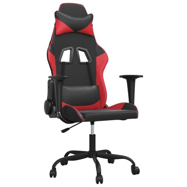 vidaXL Cadeira gaming massagens couro artificial preto e vermelho