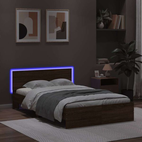 vidaXL Estrutura cama cabeceira/luzes LED 120x190cm carvalho castanho