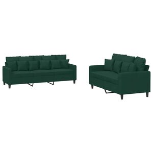 vidaXL 2 pcs conjunto de sof&aacute;s com almofad&otilde;es veludo verde-escuro