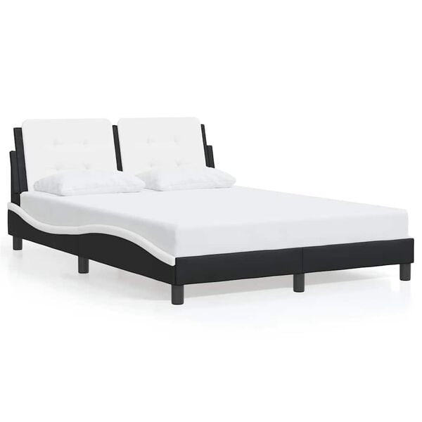 vidaXL Estrutura de cama sem colch&atilde;o Zadar couro artif. 140x190cm preto/branco