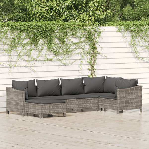 vidaXL 6 pcs conjunto lounge de jardim c/ almofadões vime PE cinzento