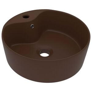 vidaXL Lavat&oacute;rio c/ extravasamento 36x13cm cer&acirc;mica castanho-esc. mate