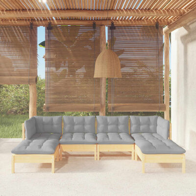 vidaXL 6 pcs conjunto lounge de jardim c/ almofadões cinza pinho