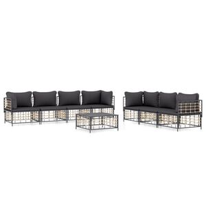 vidaXL 8 pcs conjunto lounge de jardim c/ almofad&otilde;es vime PE antracite