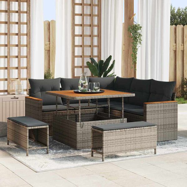 vidaXL Conjunto de Sof&aacute; de Jardim 8 pcs Cinzeto Rattan Sint&eacute;tico