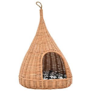 vidaXL Ninho para gatos tipi c/ almofad&atilde;o 40x60 cm salgueiro genu&iacute;no