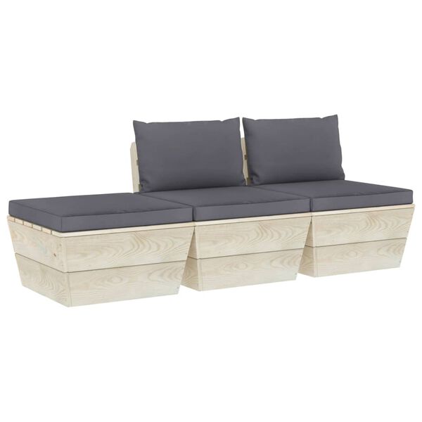 vidaXL 3 pcs conjunto lounge de paletes + almofad&otilde;es madeira de abeto