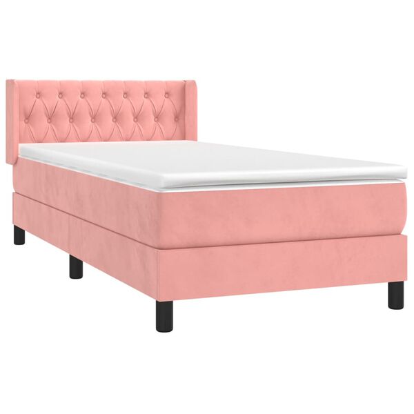 vidaXL Cama com molas/colch&atilde;o 100x200 cm veludo rosa