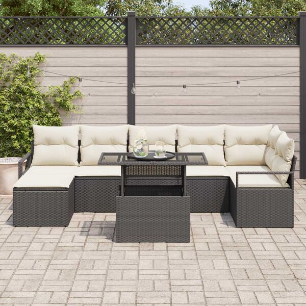 vidaXL Conjunto de Sof&aacute; de Jardim 8 pcs Preto Rattan Sint&eacute;tico