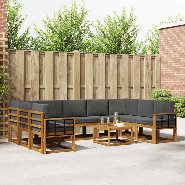 vidaXL Conjunto de Sof&aacute;s para Exterior 10 pcs Natural e Antracite