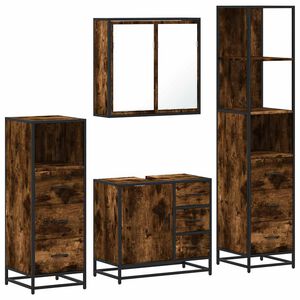 vidaXL 4pcs conjunto de m&oacute;veis WC derivados de madeira carvalho fumado