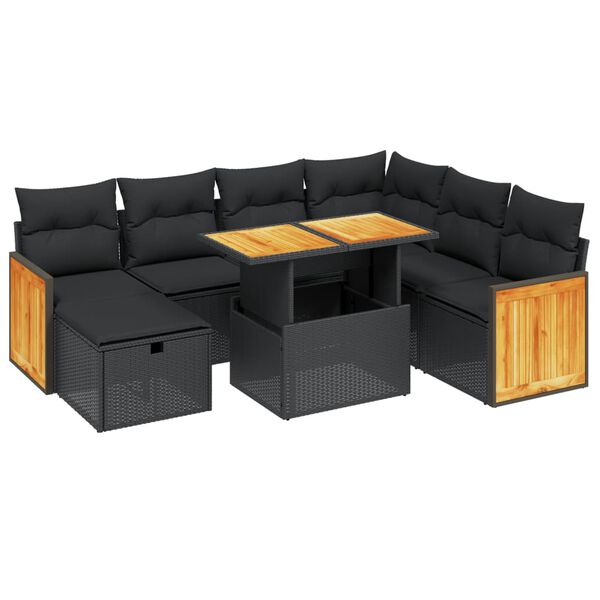 vidaXL 8 pcs conjunto sof&aacute;s de jardim com almofad&otilde;es vime PE preto