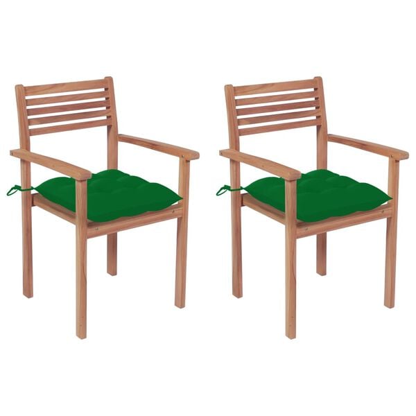 vidaXL Cadeiras de jardim c/ almofadões verdes 2 pcs teca maciça