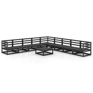 vidaXL 10 pcs conjunto lounge de jardim pinho maci&ccedil;o preto