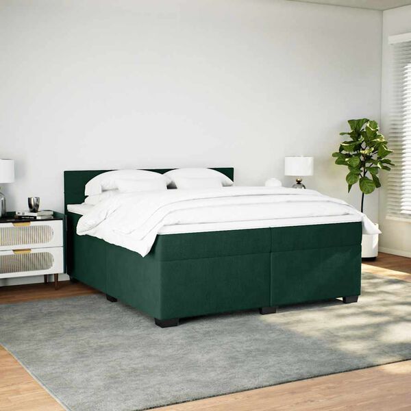 vidaXL Cama com molas/colch&atilde;o 200x200 cm veludo verde-escuro