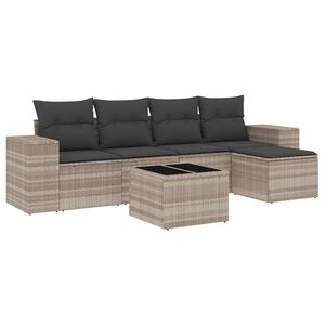 vidaXL 6 pcs conj. sof&aacute;s jardim com almofad&otilde;es vime PE cinzento-claro