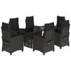 vidaXL 7 pcs conjunto de jantar p/ jardim c/ almofad&otilde;es vime PE preto