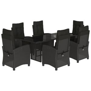 vidaXL 7 pcs conjunto de jantar p/ jardim c/ almofad&otilde;es vime PE preto
