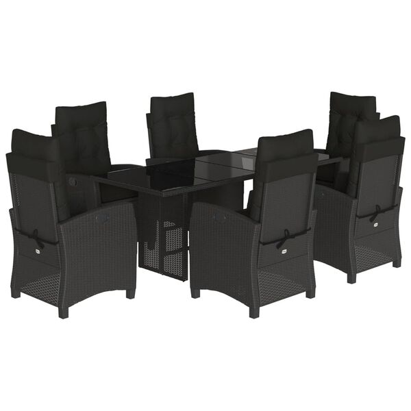 vidaXL 7 pcs conjunto de jantar p/ jardim c/ almofad&otilde;es vime PE preto