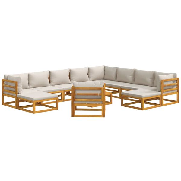 vidaXL 12 pcs conj. lounge de jardim madeira c/ almofadões cinza-claro
