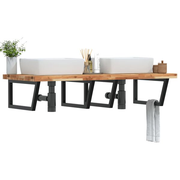 vidaXL Prateleira de parede p/ lavat&oacute;rio a&ccedil;o/madeira de ac&aacute;cia maci&ccedil;a