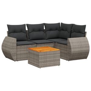 vidaXL 5 pcs conjunto sof&aacute;s de jardim c/ almofad&otilde;es vime PE cinzento