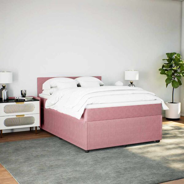 vidaXL Cama com molas/colch&atilde;o 140x200 cm veludo rosa