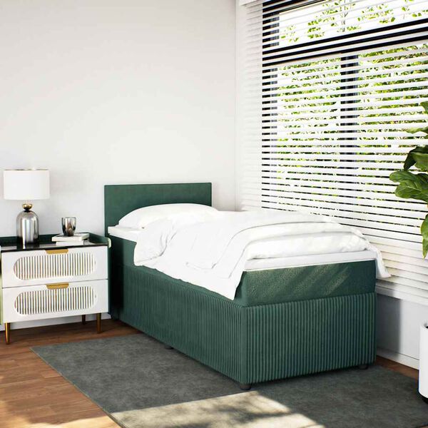 vidaXL Cama com molas/colchão 90x200 cm veludo verde-escuro