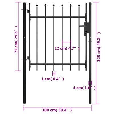 vidaXL Portão de cerca com topo em lanças 100x75 cm