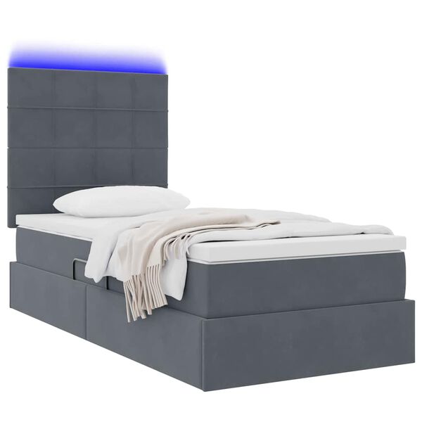 vidaXL Cama com arruma&ccedil;&atilde;o e LED Cinza Escuro 100 x 200 cm Veludo
