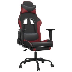vidaXL Cadeira gaming massagem + apoio couro art. preto/vermelho tinto