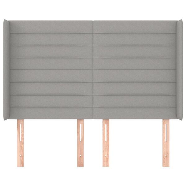 vidaXL Cabeceira cama c/ abas tecido 147x16x118/128 cm cinzento-claro