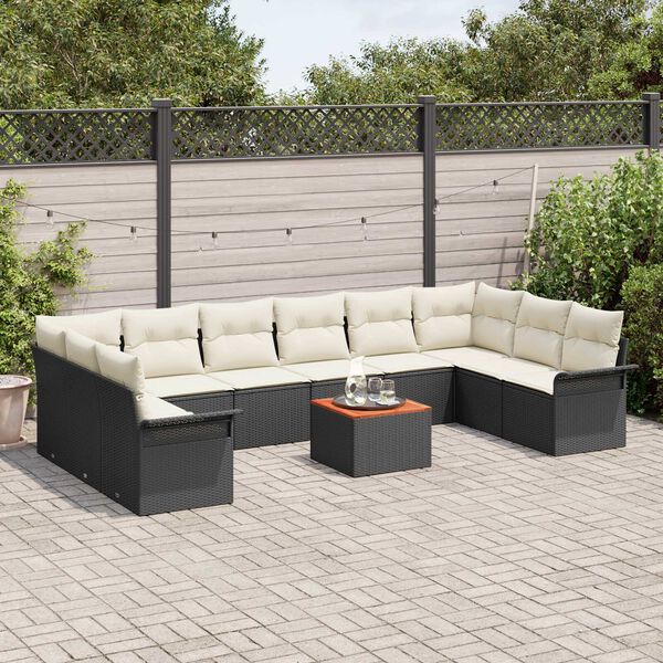 vidaXL Conjunto de Sof&aacute; de Jardim com almofada 11 pcs Preto e Creme