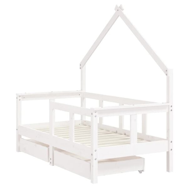 vidaXL Estrutura cama infantil c/ gavetas 70x140cm pinho maci&ccedil;o branco