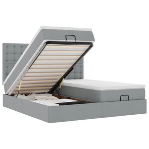 vidaXL Estrutura de cama otomana com colch&otilde;es tecido cinzento claro