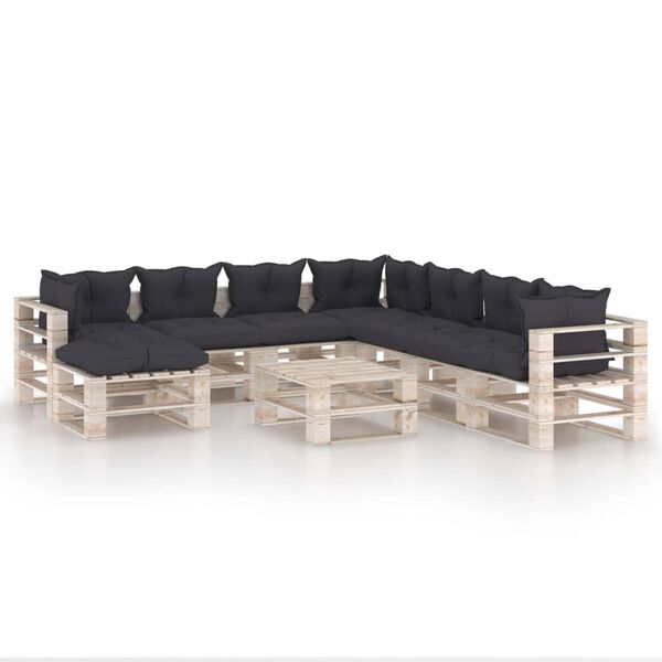 vidaXL Conjunto lounge de paletes p/ jardim 9 pcs c/ almofad&otilde;es pinho