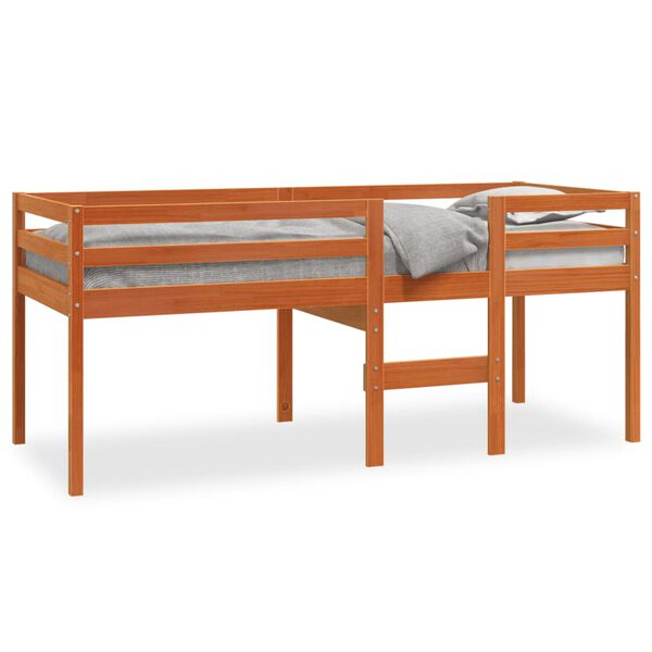 vidaXL Cama alta 80x200 cm madeira de pinho maciça castanho cera