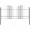 vidaXL Cerca de jardim com topo em forma de lan&ccedil;a em a&ccedil;o 337x175 cm, preta
