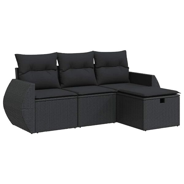 vidaXL 4 pcs conjunto de sof&aacute;s para jardim c/ almofad&otilde;es vime PE preto