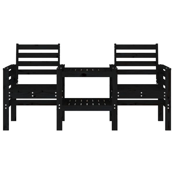 vidaXL Banco de jardim 2 lugares com mesa pinho maci&ccedil;o preto