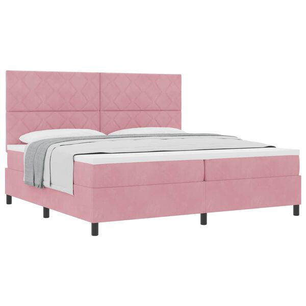 vidaXL Cama Box com colch&atilde;o com cabeceira Rosa 200 x 200 cm tecido