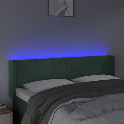 vidaXL Cabeceira cama c/ luzes LED veludo 147x16x78/88 cm verde-escuro