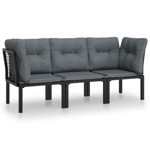 vidaXL 3 pcs conjunto lounge de jardim vime PE preto e cinzento
